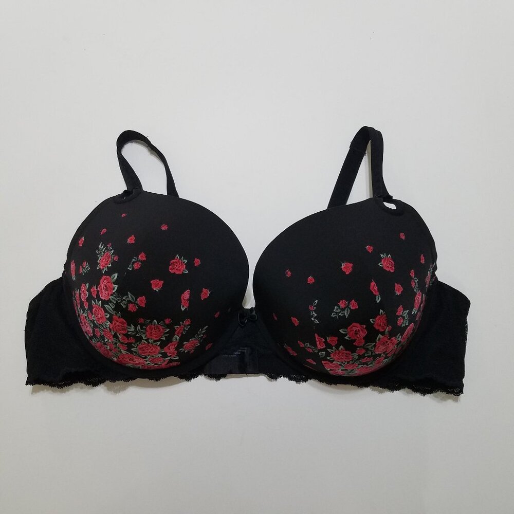 Torrid Lined Underwire Floral Bra Black/Red Size 46D